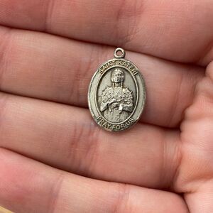 Vintage 925 Sterling Silver "Saint Kateri Pray For Us" Pendant Bracelet Charm